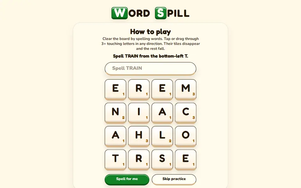Screenshot of Word Spill