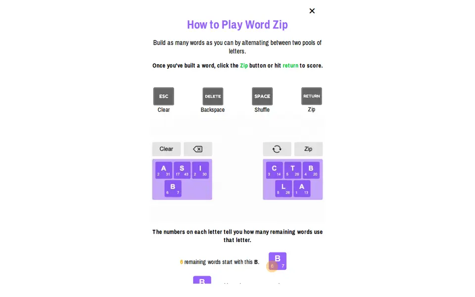 Screenshot of Word Zip