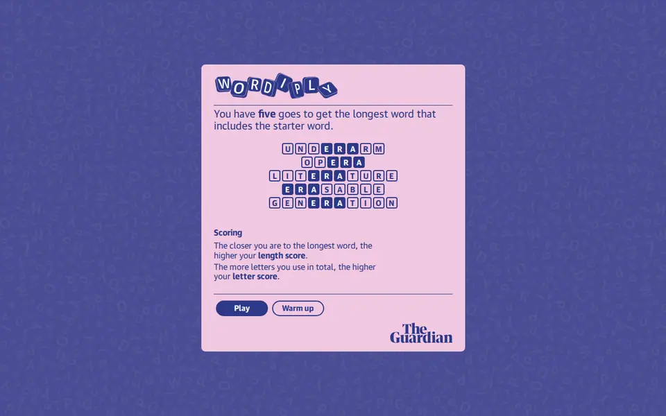 Screenshot of Wordiply