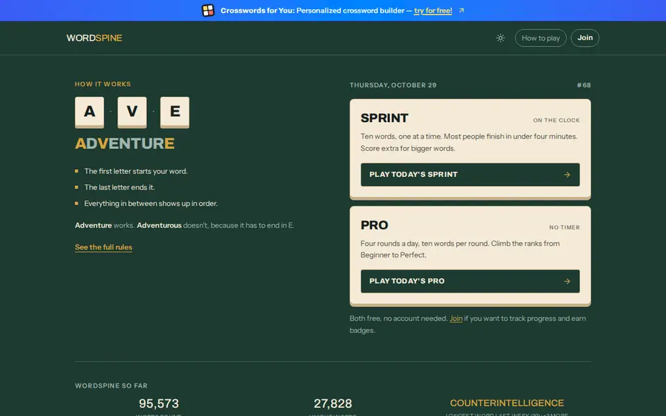 Screenshot of Wordspine