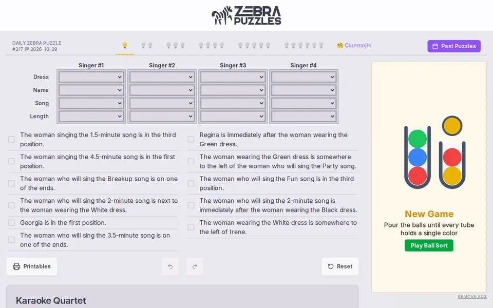 Screenshot of Zebra Puzzles
